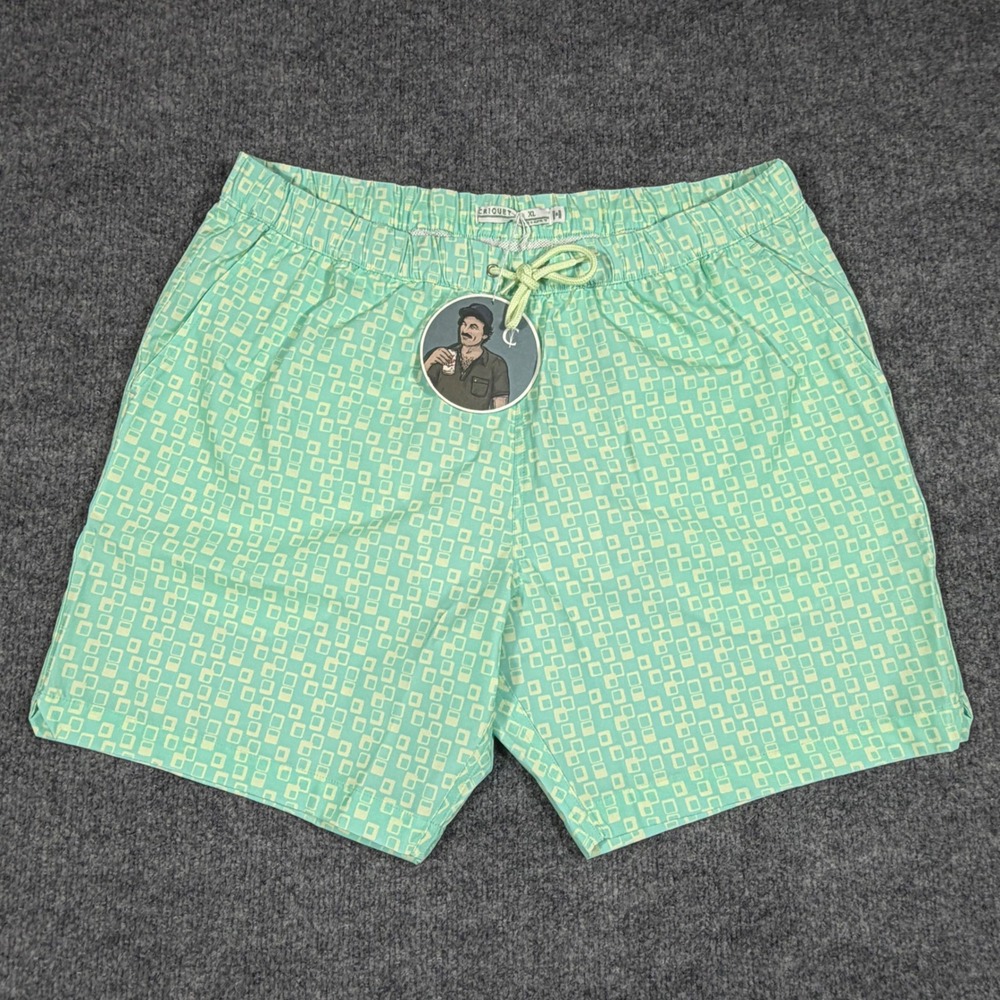 Criquet Men Swim Trunks XL Geometric Mint Green‎ Summer Beachwear NWT